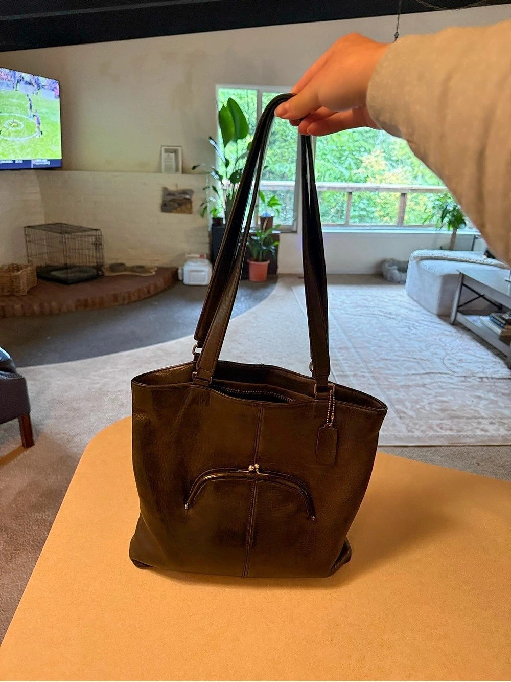 Coach Vintage Bonnie Cashin Kisslock Tote Leather Black/Dark Brown Leather